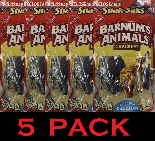 5x NABISCO BARNUM'S ANIMALS CRACKERS Cookies Snak Saks 8 oz Bag