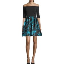 BETSY & ADAM Women's Petite Off-the-shoulder Jacquard Fit & Flare Dress TEDO