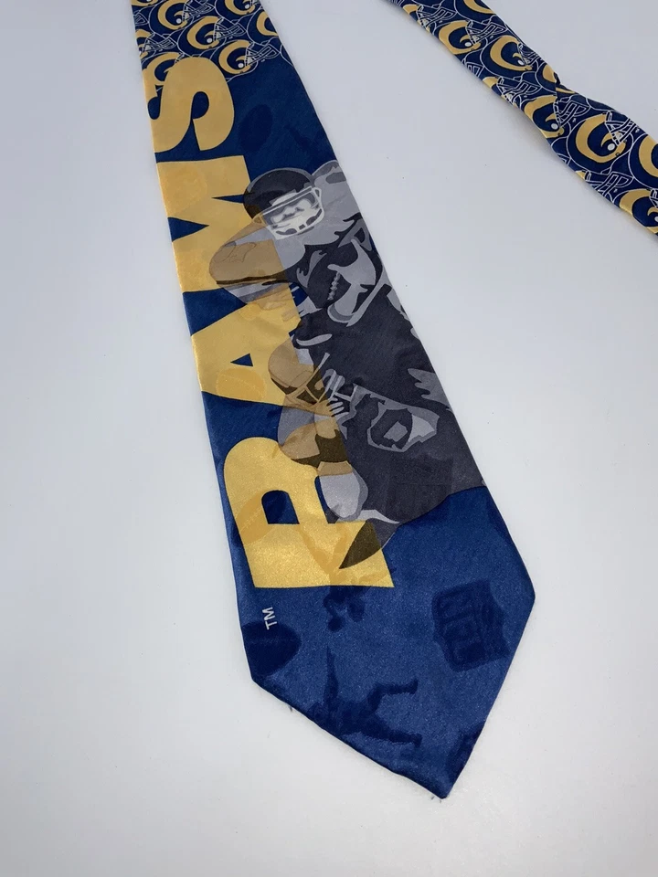 RARA Corbata de Cuello Los Angeles Rams Azul Amarillo 100% Seda 4”W/58”L EE. UU. YGI V4-207 Foto 3 de 4