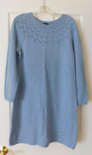 Talbots Pointelle Detail Sheath Sweater Dress Womens Size L Blue Long Sleeve