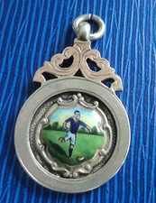 Sterling Silver & Gold Enamel Football Fob Medal - TJS 1927 h/m Chester