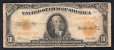 FR. 1172 1922 $10 TEN DOLLARS &ldquo;HILLEGAS&rdquo; GOLD CERTIFICATE CURRENCY NOTE (C)