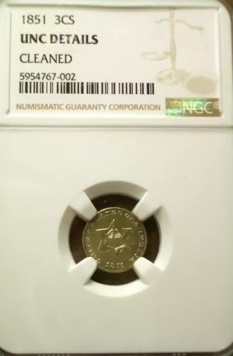 NICE 1851 3 CENT SILVER UNC. DETAILS NGC - 1ST YEAR OF SERIES!