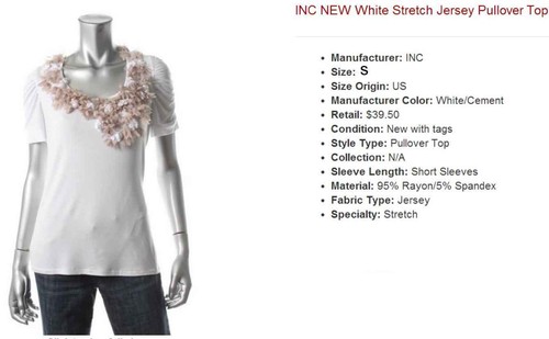 NWT $39.50 SZ S INC White Stretch Beige Flowers Jersey Pullover Top New Sold Out - Picture 2 of 2