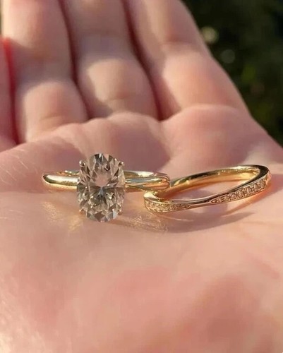 2,80 kt ovaler VVS1 Moissanit Braut Verlobungsring Set 14 K Gelbgold vergoldet - Bild 3 von 10