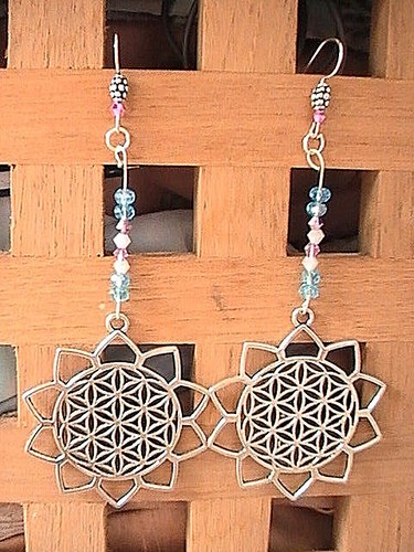 SACRED GEOMETRY EARRINGS blessed FLOWER OF LIFE LONG tribal festival - Picture 8 of 10