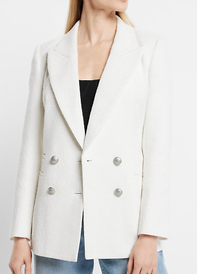 NEW EXPRESS IVORY TWEED DOUBLE BREASTED NOVELTY BUTTON BLAZER JACKET SZ L