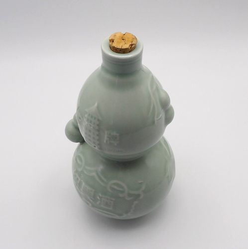 BOTTIGLIA SAKE VINTAGE A FORMA DI ZUCCA MARCA PAGODA SMALTO CELADON CERAMICA GIAPPONESE EC - Foto 13 di 15