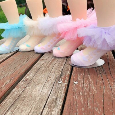 3 Pairs Kids Girs Socks Lace Ruffle Frilly Semi Sheer Dance Ankle Socks Sweet