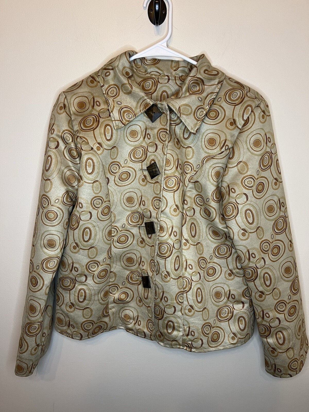 Giacca geometrica vintage dipinta pony donna beige taglia media petite ottime condizioni