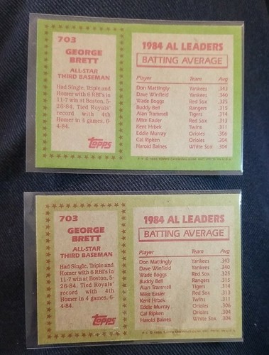 GEORGE BRETT 1985 TOPPS #703 ALL-STAR - 2 CARD LOT - CARDS ARE NRMT(OC) ROYALS - Bild 2 von 2