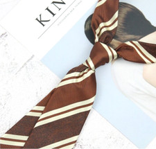 New Classic Striped Brown Beige JACQUARD WOVEN 100 Silk Men's Necktie Tie