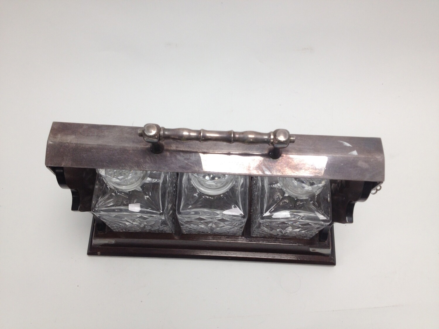 Antique, Vintage Oak 3 Bottle Tantalus, Decanter Set Lock Key eBay