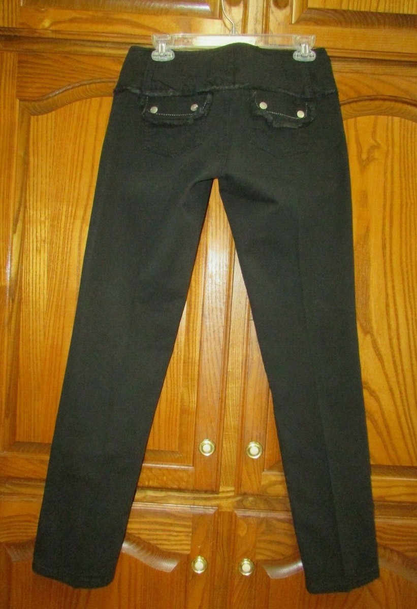 NORI SZ 7 X 31 BLACK STRAIGHT LEG JEANS W FRAYED SEAM TRIM
