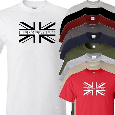 Leicester T-Shirt Fußball Neuheit Union Jack Flagge umgekehrt Vatertag
