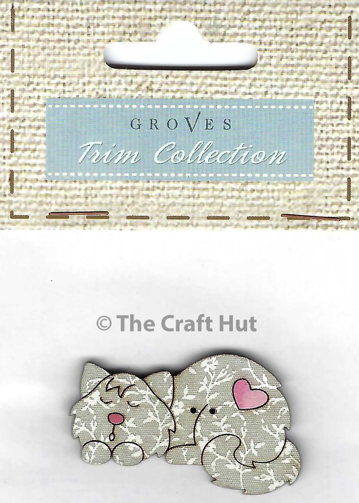Groves Trim Collection Carded Wooden Two-Hole Buttons Sleeping Kitty Cat New