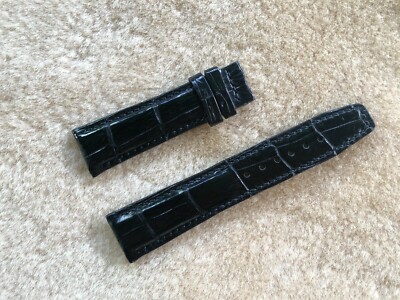21mm/18mm Black Alligator Crocodile Embossed Leather Watch Strap Band