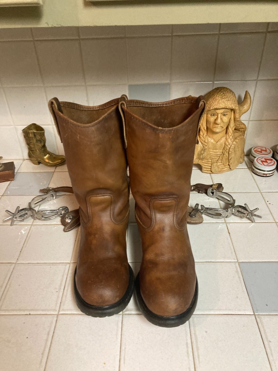 RED WING BROWN LEATHER ENGINEER WORK BOOTS 9 D DISTRESSED 1993 USA