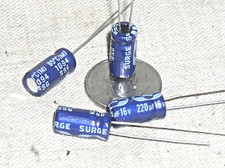 4 NEW SURGE SSG 220UF 16V 220 MFD 16 V RADIAL ELECTROLYTIC CAPACITOR 85 C USA