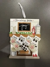Fireplace Mantle Family of 7 Personalized Christmas Ornament Polar X
