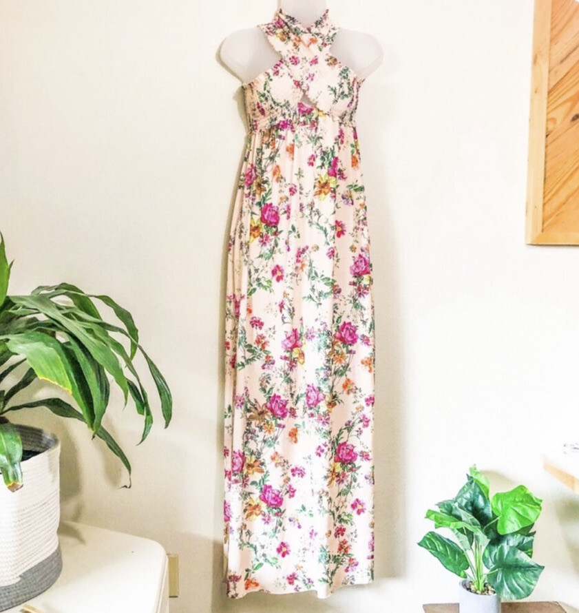 Zara Wrap Dress Pink Floral Wrap Top Size Medium Maxi Gem