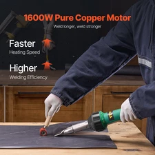 1600W Professional Hot Air Plastic Welder Kit with 9 Accessories - PVC TPO Vinyl