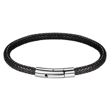 FOCALOOK Braided Leather Bracelets for Men, Black/Brown Stainless Steel Engra...