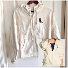 Victoria  s Secret PINK Ivy Fleece Campus Full-Zip Hoodie Chalk Ivory Dog Logo