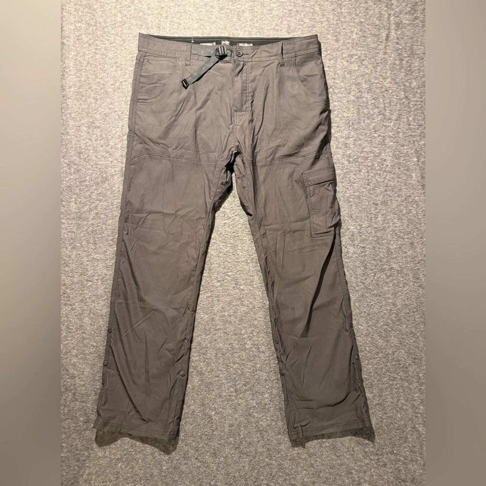 Prana Zion Pants Mens 38x32 gray Relaxed Performance Light fish hike Roll Up Hem