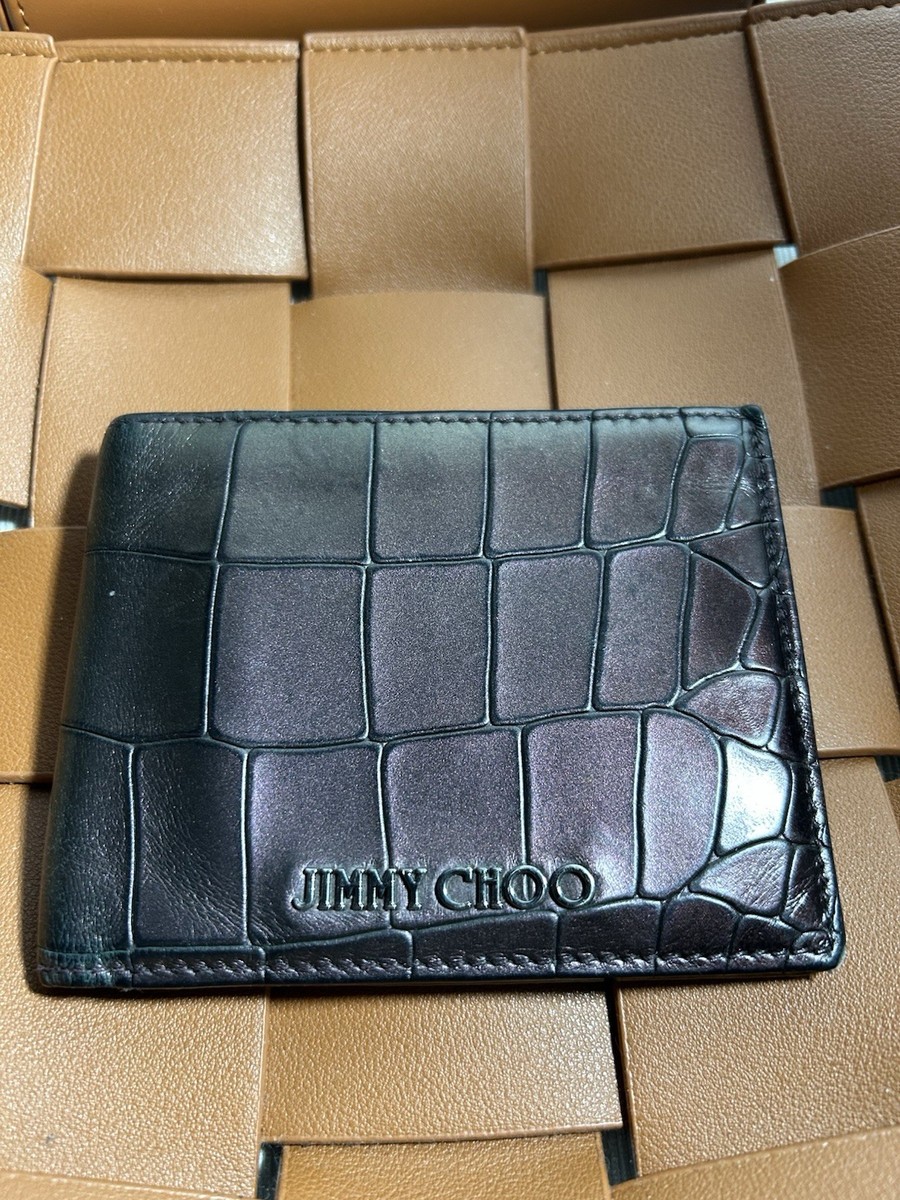 Jimmy Choo Brown Croc Embossed Leather Men Bifold Wallet | eBay