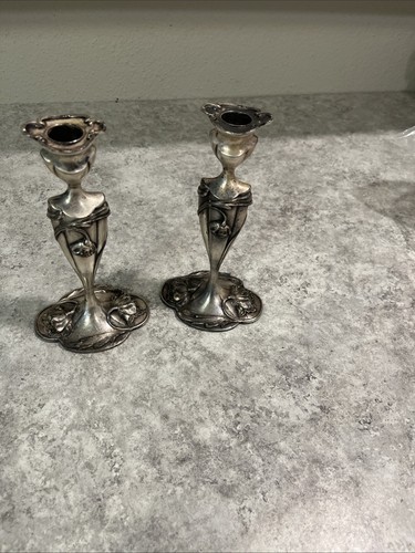 Antique Silver Plated Candlesticks Nouveau