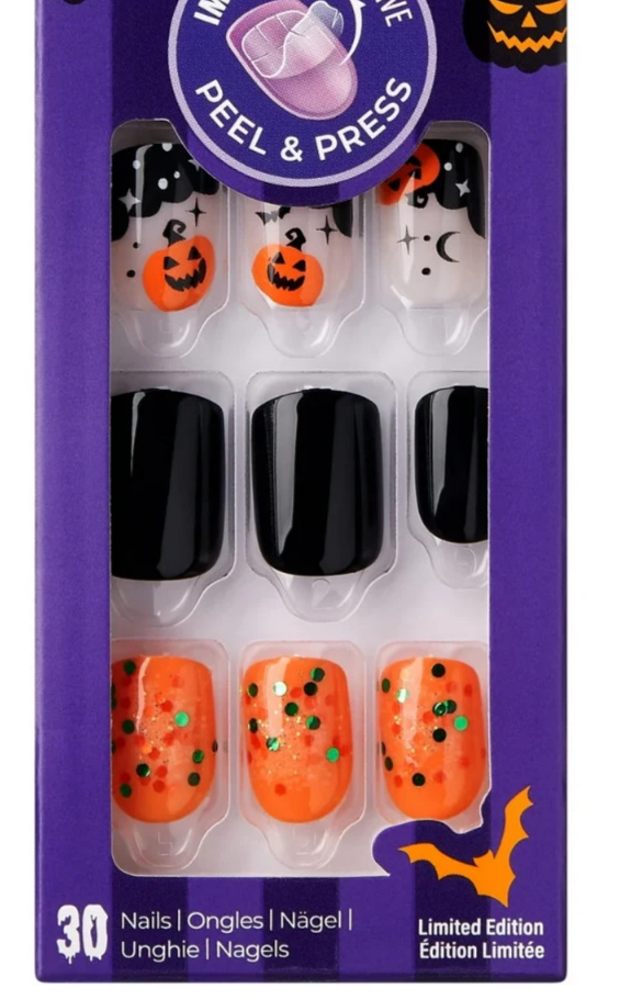 KISS IMPRESS FALSE PRESS ON FALSE NAILS NEW HALLOW'S EVE SHORT SQUOVAL HALLOWEEN