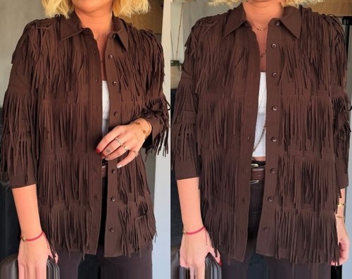ZARA BOHO WESTERN COWBOY ASYMMETRIC LONG MAXI FRINGE TASSEL SHIRT SHACKET JACKET - Picture 11 of 24