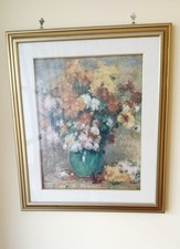 Quadro vintage - Fiori- dipinto a olio su tela -  57.5 x 67.5 con cornice