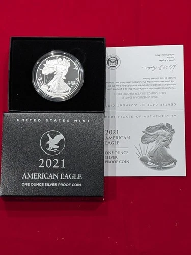 2021 US MINT AMERICAN EAGLE  -   ONE OUNCE SILVER PROOF COIN WITH COA