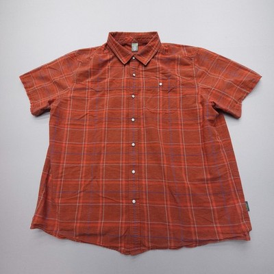 Stio Werner Shirt Pearl Snap Mens 2XL Orange Plaid Lightweight Hiking Outdoor