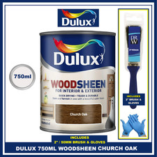 Dulux Woodsheen Church Oak 750ml Wood Stain Varnish FREE BRUSH & GLOVES