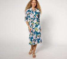 Denim  Co. Women's Petite Swimsuit PS Beach Gauze Button Multi-colored A634769