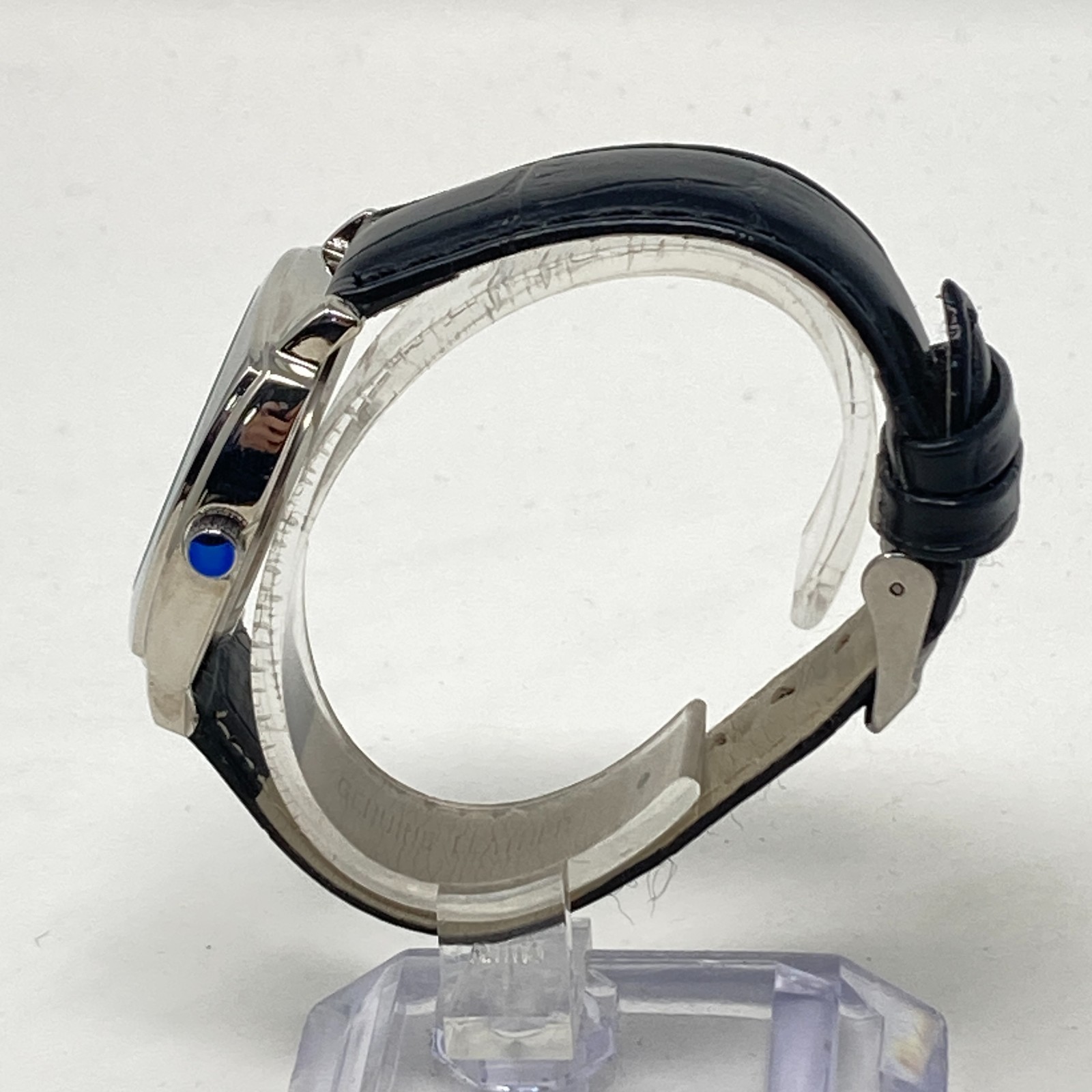 Aflac Duck Watch Men 32mm Silver Tone Black BandLeather Remix New Battery 8"