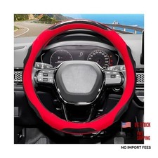 Car Steering Wheel Cover 15 Inch Car Stretch Leather Steering Black Red