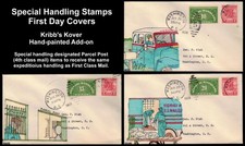 FDC ~ QE1, QE2, QE3 SPECIAL HANDLING ~ 1928 ~ Scarce ~ Hand Painted Ken Kribbs