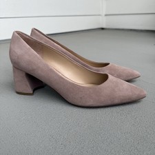 Marc Fisher Women’s Pump Size 9.5  Tan Nude Suede Pointed Block Heel Dress Shoes