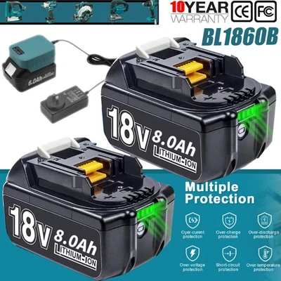 18V 8.0Ah Battery For Makita 18V 12.0Ah LXT Li-Ion BL1860B BL1830 Charger NEW