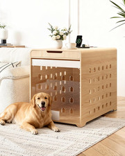 Modern Dog Crate Furniture with Charging Station Large Kennel Indoor with Flip-U