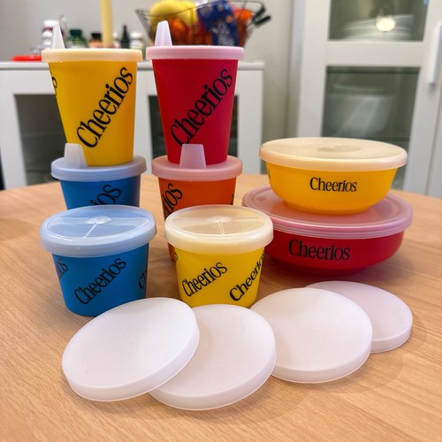 Vintage Cheerios Sippy Cup Set Container Bowl Snack Keeper Colorful