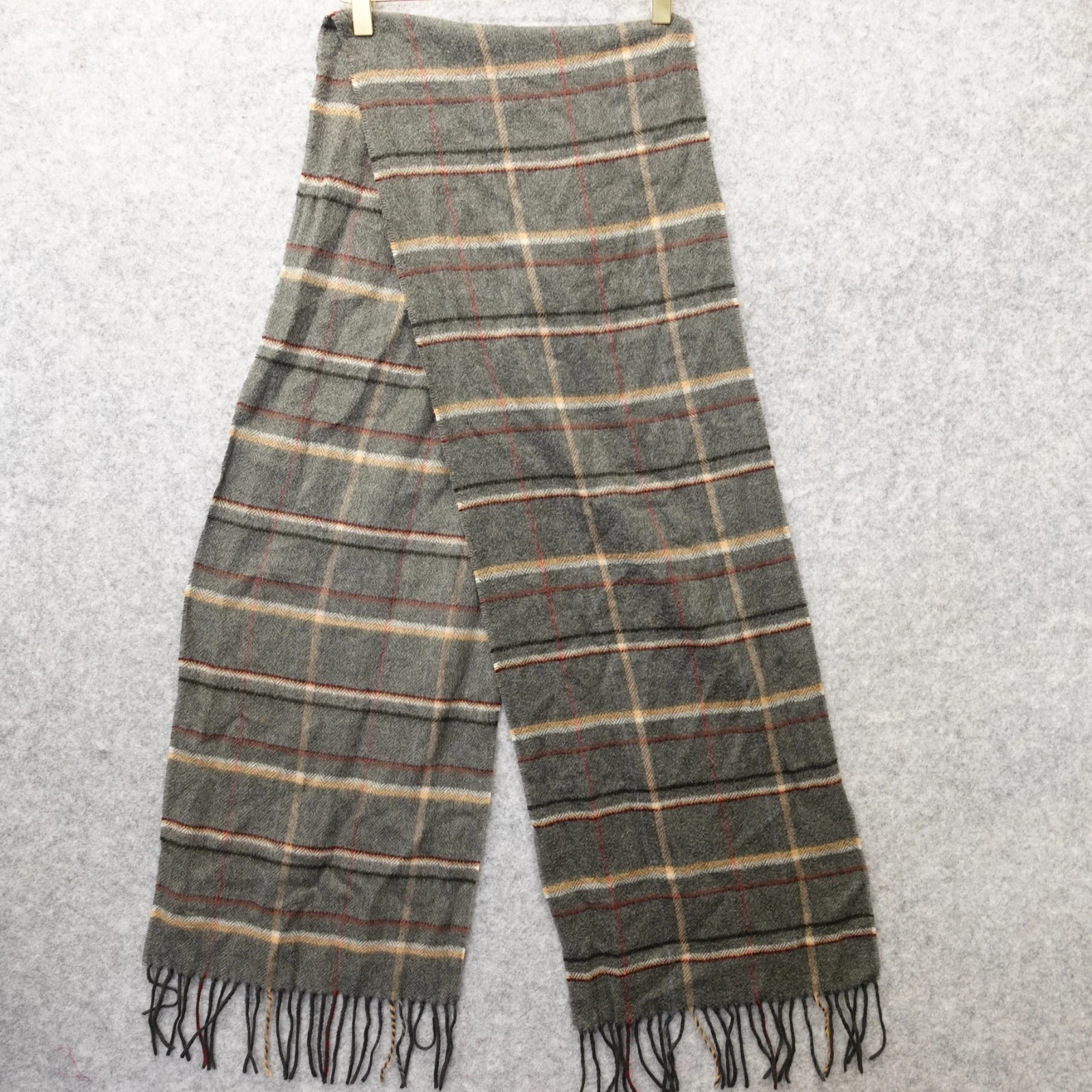 Herringbone Plaid Scarf Mens Gray Winter Fringed Muffler V FRAAS Cashmink 11x70
