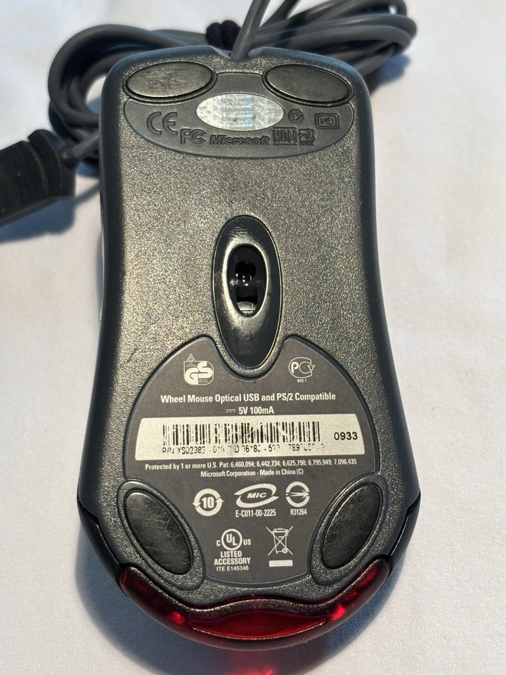 Vintage Red/Black Microsoft Wheel Mouse Optical USB Mouse PS/2 - Awesome - Image 2 of 3