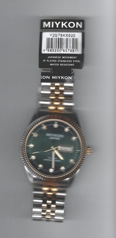 Miykon JAPAN Day/Date Quartz Watch  2-tone Stainless Steel ~ All NEW + papers