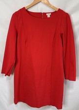 New J CREW M Ponte Knit Dress Stretch Long Sleeve Exposed Back Zip Red $98