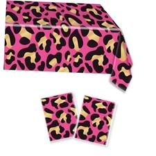2Pcs Leopard Print Party Tablecloths Jungle Animal Themed Tablecloths Rose Red
